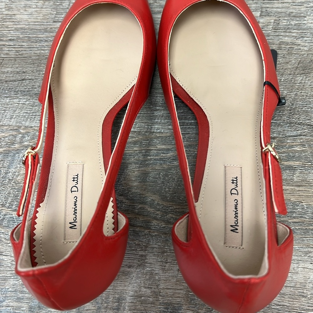 NEW Massimo Dutti Red Leather Pointed Toe Kitten Heel Pumps Size EU 39 US 8-8.5 - Picture 5 of 13